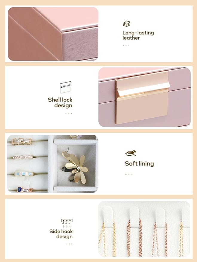 BOOVO Jewelry Boxes for Women, White and Black 6 Layer Large Jewelry Box for Necklace, Bracelet, Earrings, Rings Storage, Jewelry holder Organizer for Girls Gift (Rose gold, 4 layer) - Image 2