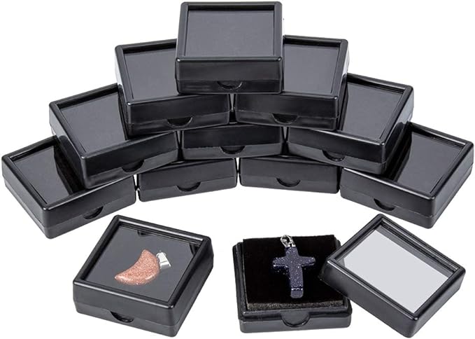 BENECREAT 24 Pack Black Gemstone Display Box Jewelry Box Container with Clear Top Lids 1.57x0.6 for Festival Treat, Gems, Coins, Diamond, Gift Packing by BENECREAT