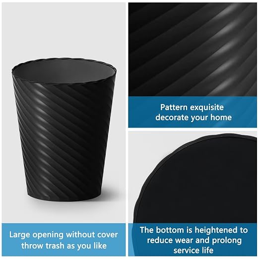 Lysam Bathroom Trash Can, 3 Pack 1.8 Gallons Small Trash Can with Trash Bags, Bathroom Garbage Can, Plastic Trash Bin, Round Waste Basket for Bedroom, Office, Kitchen, Room, Compact Space (Black) - Image 4