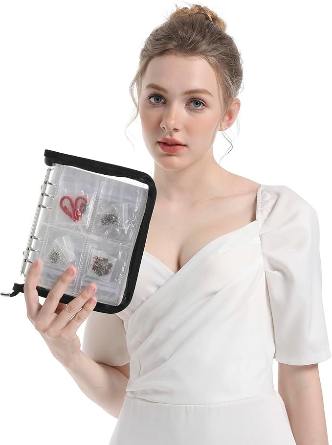 HSLFUAI Transparent Jewelry Storage Travel Organizer Book for Necklace, Bracelet, Ring - Holder With Small Clear Pouch - Green - Image 2