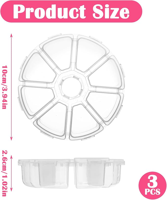 3 PCS 8 Grids Clear Round Bead Organizer Box, Plastic Compartment Organizer Box Jewelry Bead Display Organizers Container for Jewelry Beads Rings Earrings - Image 2