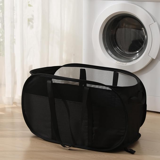2 Pcs Collapsible Laundry Baskets, Tear Proof Pop Up Laundry Hamper with Dual Handles, Durable Foldable Laundry Basket, Easy to Carry Laundry Hamper for Home, Laundry Room, Bedroom, Dorm, Travel Black - Image 7