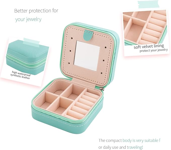 KElofoN Travel jewelry case Travel jewelry box Travel Jewelry Organizer Small Jewelry Organizer Box Gift for Girls Women with Mirror(Blue) - Image 3