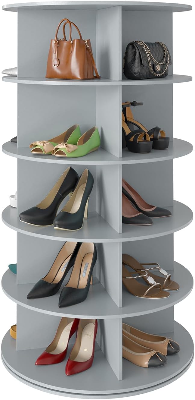 SpaceAid 5 Tier Rotating Shoe Rack Tower, Spinning Shoe Display Lazy Susan, Revolving 360 Shoe Rack Storage Round Carousel, Vertical Handbag Rotate Shoes Closet Organization (5-Tier Gray) by SpaceAid
