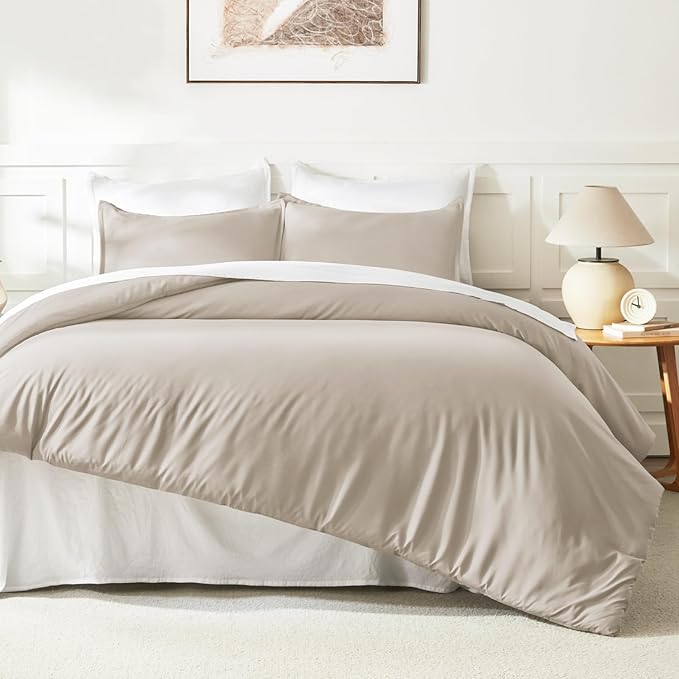 Litanika Oatmeal Twin/Twin XL Comforter Set, 2 Pieces Lightweight Solid Bedding Comforter Set, All Season Fluffy Bed Set (66x90In Comforter & 1 Pillowcase)