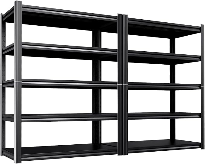 2 Pack Garage Shelving 5-Tier Heavy Duty Storage Shelves, Adjustable Metal Shelving Unit, Utility Garage Organizer Shelf for Basement, Pantry, Warehouse, Supermarket, 45.7" Wx19.7 Dx71.2 H by Unknown