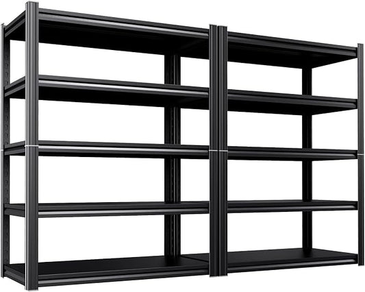 2 Pack Garage Shelving 5-Tier Heavy Duty Storage Shelves, Adjustable Metal Shelving Unit, Utility Garage Organizer Shelf for Basement, Pantry, Warehouse, Supermarket, 45.7" Wx19.7 Dx71.2 H by Unknown