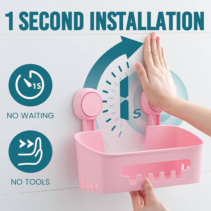 TAILI Shower Caddy Suction Cup, Heavy Duty Bathroom Organizer, Removable Shelves for Inside Shower, Shampoo, Waterproof Suction Plastic Storage for Bathroom Accessories Holder, Pink - Image 2