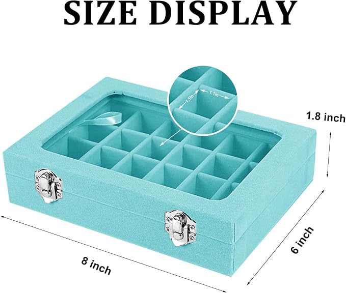 Velvet Jewelry Box 24 Grid Jewelry Earrings Display Organiser Box Ring Tray Holder Earrings Storage Case for Girls Women Wife Mom (Light blue) - Image 2