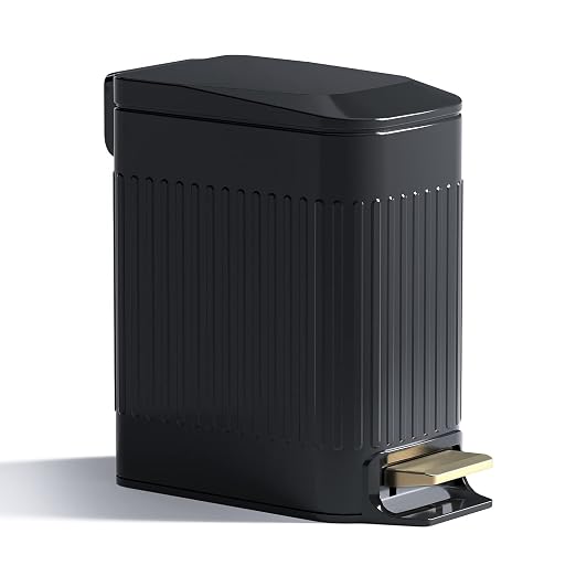 Small Bathroom Trash Can with Lid Soft Close-6L/1.6 Gal Slim Step Garbage Can-Metal Pedal Wastebasket-Narrow Rectangle Garbage Container Bin for Corner Office, Bedroom, Toilet, Live Room-Black by WelcometoCEROELDA