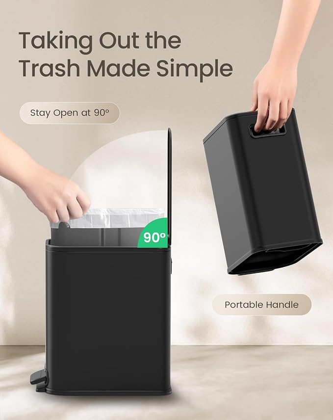 Cesun Small Bathroom Trash Can with Lid Soft Close, Step Pedal, 5 Liter / 1.3 Gallon Stainless Steel Garbage Can with Removable Inner Bucket, Waste Basket for Bathroom, Bedroom (Matte Black) - Image 5