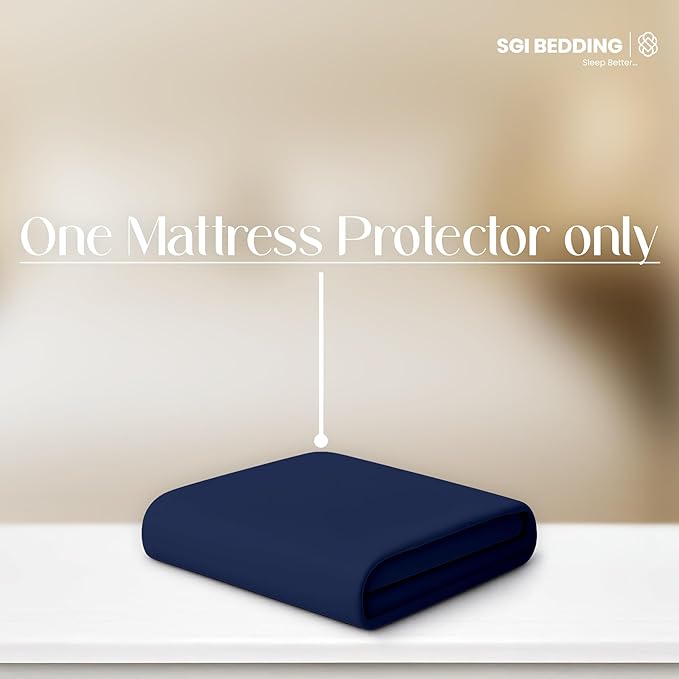 SGI bedding Waterproof Split Top King 78x80 Mattress Protector Pad Cover– 32" Top, 18" Deep Pocket Fitted Style, Soft Noiseless & Breathable Bed Cover for Adjustable Head Beds Navy Blue