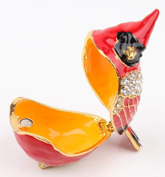 SEVENBEES Cardinal Bird Trinket Box Metal Enameled Animal Figurines Collectable Wedding Jewelry Ring Holder Organizer - Mothers Day Gifts - Image 4