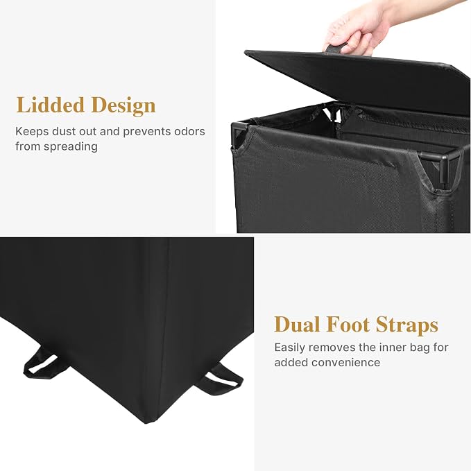 Foluck 60L 2-in-1 Laundry Hamper with Laundry Backpack, Waterproof Basket with Lid, Laundry Bag with Shoulder Straps and Mesh Pocket, Hamper for College Dorm, Travel, Apartment, Laundromat - Image 6