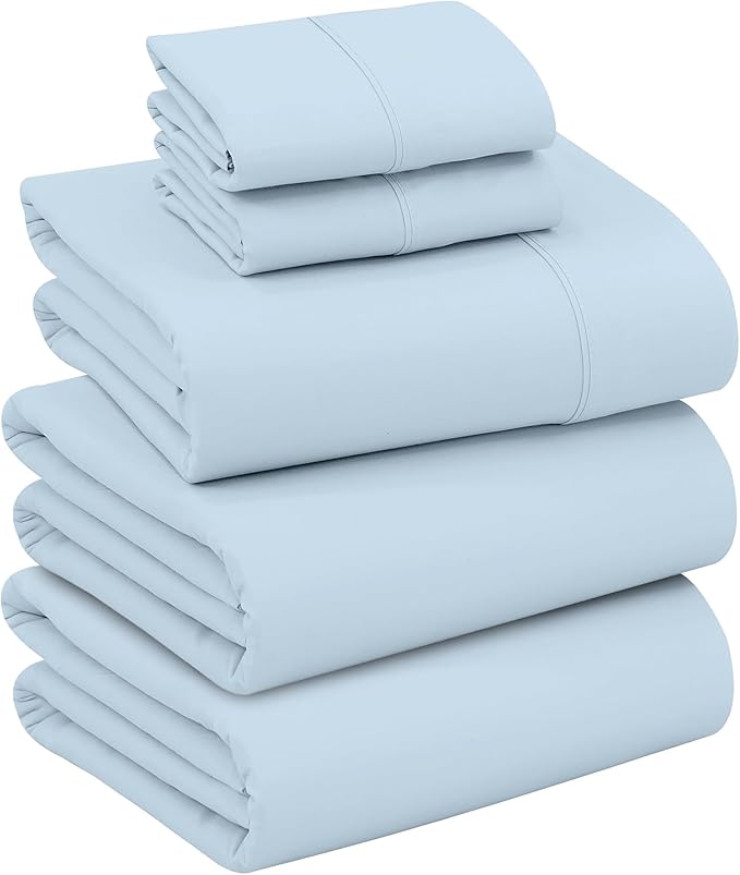 RUVANTI 100% Cotton Sheets – Split King Size Percale Bedding, Cooling & Breathable, Durable with a Crisp, Soft & Comfortable Feel, 16" Deep Pocket, 5-Piece Set, Baby Blue