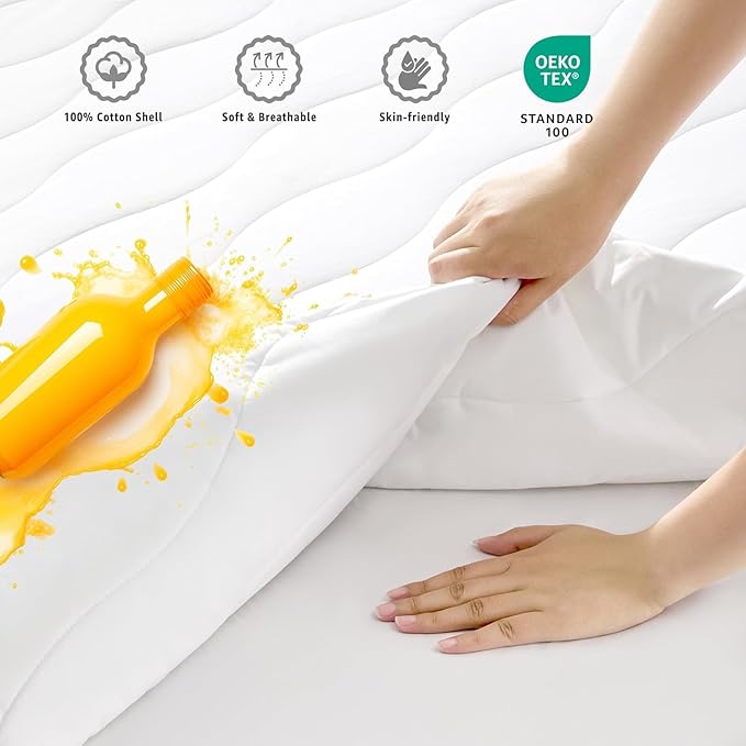 Breathable Cotton Twin Size Waterproof Mattress Protector, Premium Cotton Cover Mattress Pad for Kids, Soft Noiseless Fitted Mattress Cover with Deep Pocket Up to 22" Mattress(39 x 75 Inches, White)
