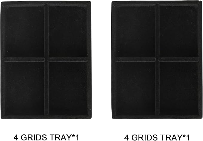 Frebeauty Small Jewelry Tray Set,Stackable Velvet Jewelry Organizer Tray,Mini Jewelry Drawer Organizer,Drawer Inserts,4.92 x 3.74 x 0.9 Inches,4 Grid Earring Organizer for Women(Set 2,Black) - Image 2