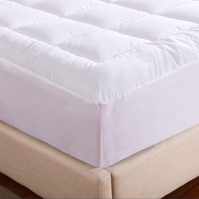 WhatsBedding Waterproof Mattress Pad King Size Cotton Top Down Alternative Filling Pillowtop Mattress Topper Cover-Fitted Quilted (Waterproof King)