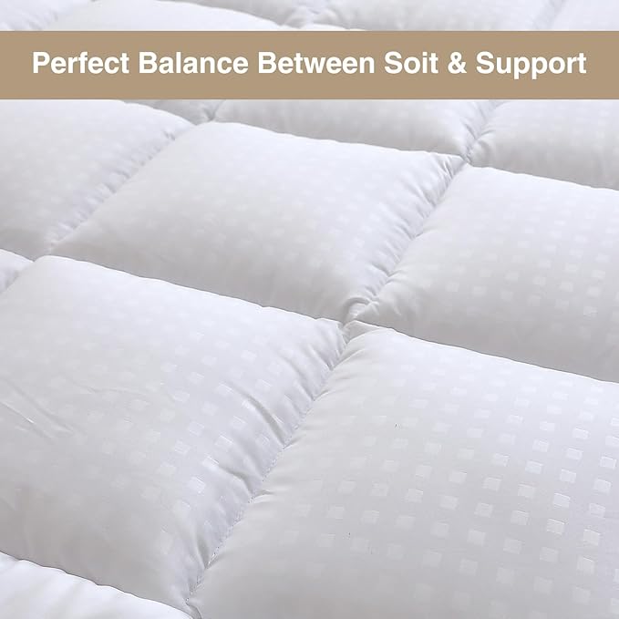 Quilted Fitted Mattress Pad, Elastic Fitted Mattress Topper Protector and Cover Stretches up to 14 Inches Deep, 4 Anchor Elastic Bands, Machine Washable (White, King)