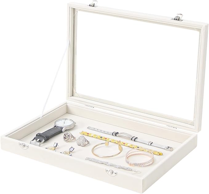 Coward Jewelry Organizer Box, Beige Velvet Blank Display Tray Case with Lid for Storage Necklaces Bracelets Rings Beads and Jewelry Accessories by FocusOnJewelryDisplay15yrs