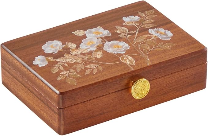 Travel Jewelry Case Small Wood Jewelry Organizer Jewelry Box for Women (Nut-Brown Print A) by KAOTGOT
