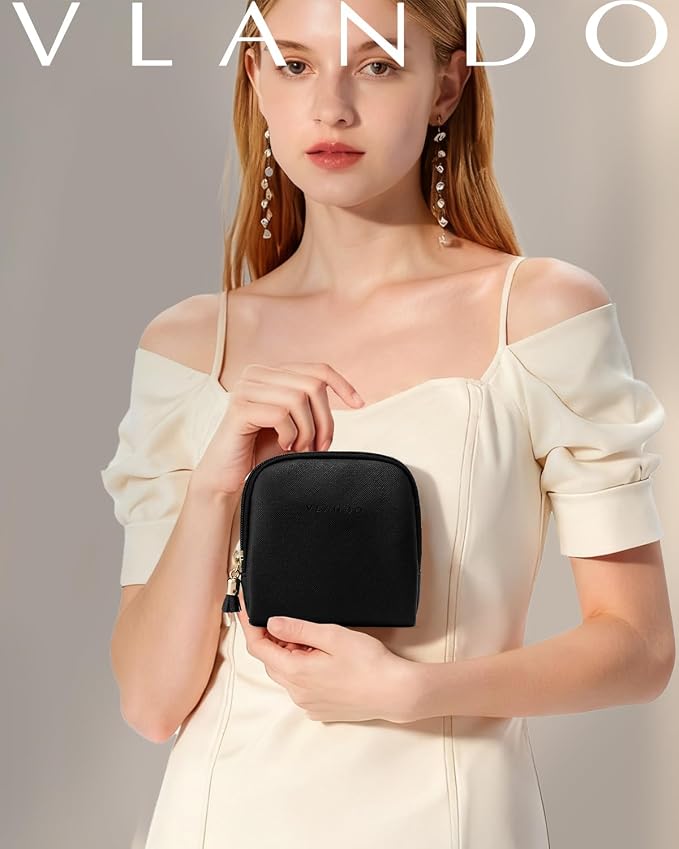 VLANDO Mini Jewelry Travel Case,Jewelry Pouch Bags with Zipper, Velvet Jewelry Organizer Storage Bag for Bracelet Rings Earring Travel Essentials Gifts for Women Girl - Black - Image 2