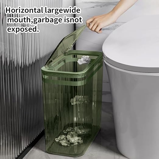 Transparent Trash Can, Bathroom Trash Cans with Lids, 3.5 Gallon Garbage Can for Bedroom, Office, Plastic Slim Waste Basket with Press Top Lid, 15L Clear Trash Bin for Home, Kitchen (Green) - Image 5