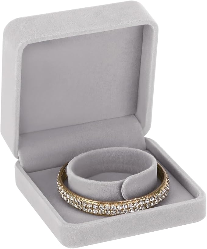 LETURE 4 Pieces Classic Velvet Bracelet Bangle Pendant Necklace Gift Box, Travel Jewelry Box Display Storage Case for Gift, Wedding, Engagement, Proposal, Birthday (4PCS Bracelet-GREY) - Image 5