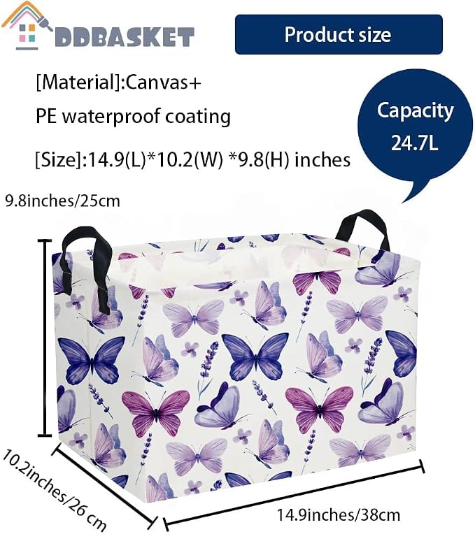 Rectangular Butterfly Baskets Girls Basket Kids Storage Bins Girls Storage Bin Organizer Box Room Decor for Home(Purple Butterfly) - Image 4