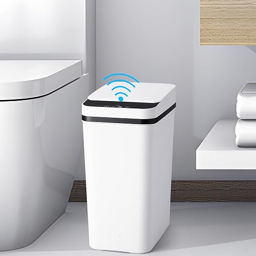 Anborry Bathroom Trash Cans with Lid Touchless Automatic Motion Sensor 4 Gallon Small Garbage Can, Smart Electric Plastic Narrow Garbage Bin for Living Room Bedroom Office Kitchen (White) by Anborry