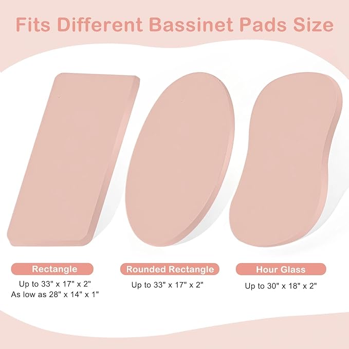 Basumee Muslin Bassinet Sheets for Baby Girl Boy 2 Pack Soft Breathable Baby Bedside Bassinet Fitted Sheets with Bottom Elastic Band Mattress Cover for Rectangle Oval Hourglass Bassinets