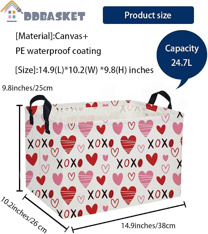 Rectangular Kids Baskets,Heart Basket,Cute Baskets Kids Storage Bin Baby Toy Organizer Box Love Room Decor for Home(XO heart ) - Image 2