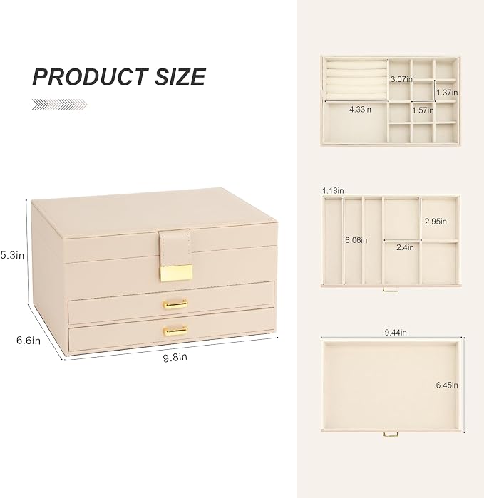 3-Layer Jewelry Box with 2 Drawers, Large Capacity Jewelry Holder Box for Women Girls, Best Gifts for Christmas Valentine's Day New Year.(Apricot) - Image 6