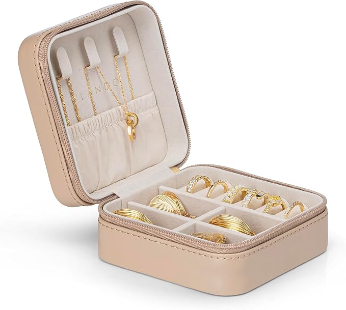 VLANDO Small Travel Jewelry Box Organizer Display Case for Girls Women Gift Rings Earrings Necklaces Storage, Latte by VLANDO
