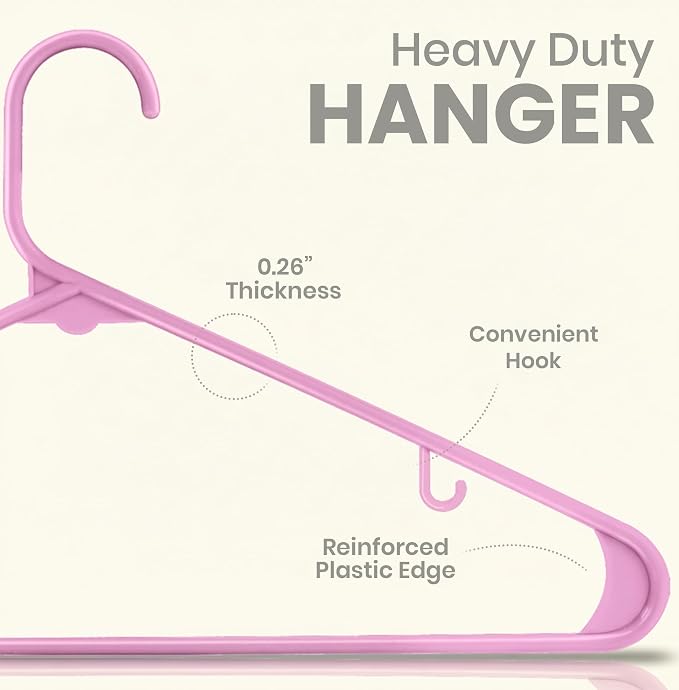 Utopia Home Plastic Hangers 50 Pack - Space Saving Clothes Hanger - Durable & Strong Closet Organizers and Storage with Built-in Strap Hooks - Essential for Shirts, Pants, Skirts & Coats (Pink) - Image 2