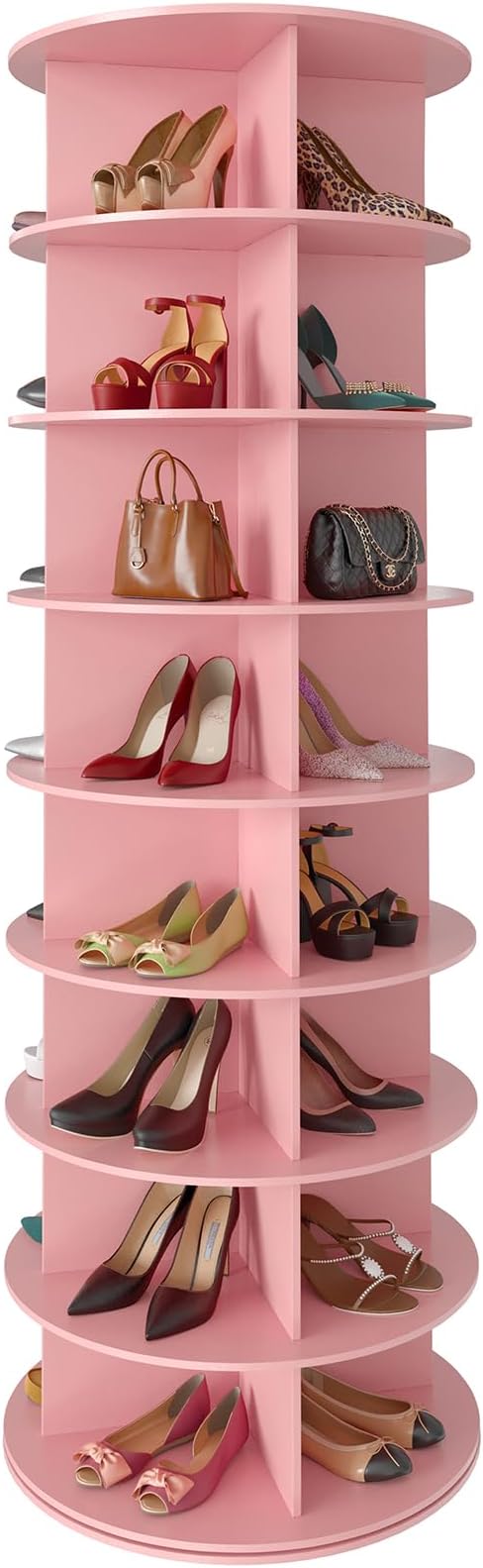 SpaceAid 8 Tier Rotating Shoe Rack Tower, Spinning Shoe Display Lazy Susan, Revolving 360 Shoe Rack Storage Round Carousel, Vertical Handbag Rotate Shoes Closet Organization (8-Tier Pink) by SpaceAid