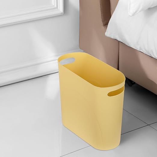 rejomiik Small Trash Can, 3.5 Gallon Slim Garbage Can Plastic Waste Basket with Handles Container Bin for Narrow Spaces Bathroom, Bedroom, Kitchen, Office at Home, Yellow - Image 4