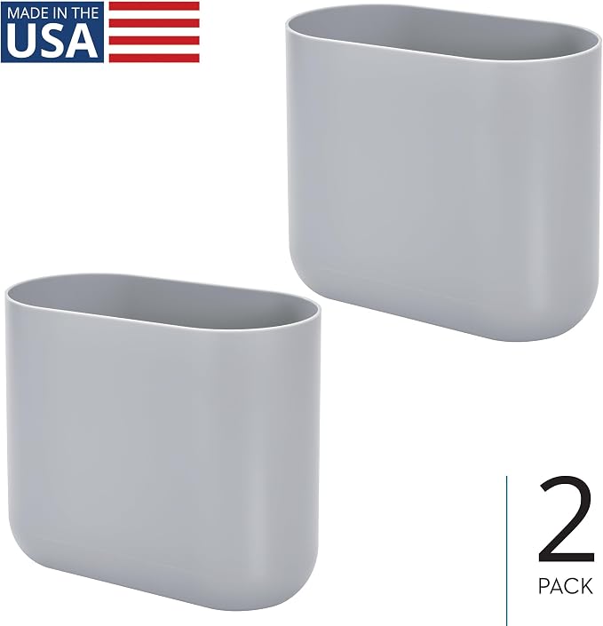 iDesign Small Slim Plastic Bathroom Trash Can, Garbage Can for Bedroom, Office, Desk, Dorm, 2-Pack, Gray - Image 2