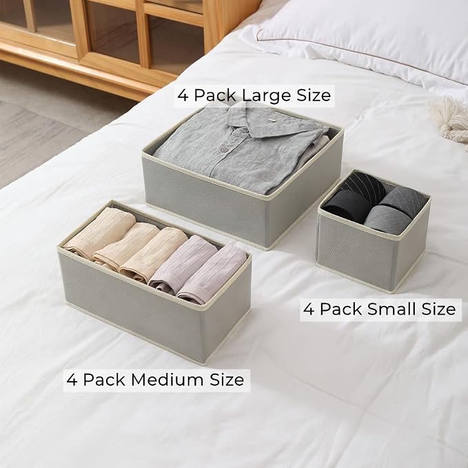 Fordonral 12 Pack Drawer Organizer Clothes, Foldable Fabric Dresser Organizer Closet Organizers and Storage Box for Underwear,Folded Clothes,Baby Clothing,Socks,Bra,Towels,Ties(12 Pack,Gray) - Image 4