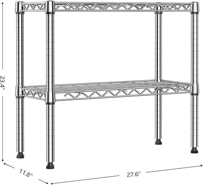 MZG 220 lbs 2 Tier Storage Rack Metal Wire Shelving Unit, Storage Standing Household Shelf Organizer for Laundry Bathroom Kitchen Pantry Closet Garage Utility Room, Chrome 11.8" D x 27.6" W x 23.4" H - Image 3