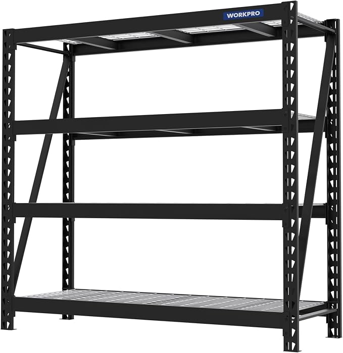 WORKPRO Garage Shelving, 68"W x 24"D x 65"H, 7200 LBS Load, Heavy Duty Metal Shelves for Storage, Industrial Shelving Storage Rack for Warehouse Kitchen Shop Basement, Black, Pack of 1 by WORKPRO