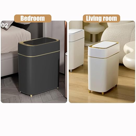 Yatmung Automatic Bathroom Trash Can with Touchless Lid - Slim Motion Sensor Trash Can - Bathroom, Bedroom, Kitchen, Laundry Room, Small Spaces - Compact Smart Trash Bin - Black with Gold Edge, 1Pack - Image 4