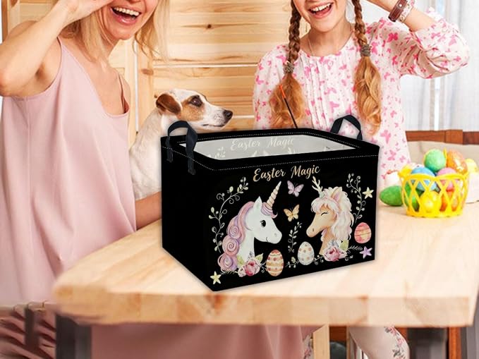 Rectangular Easter Unicorn Baskets Gift Basket Empty Kids Storage Bins Baby Girls Basket Kids Toy Storage Bin Organizer Box Room Decor for Home(Unicorn) - Image 3
