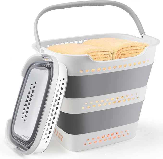 Collapsible Laundry Basket Foldable Pop-Up Laundry Hamper with Comfort Handles Portable Plastic Laundry Storage Basket Organizer Space Saving Dirty Clothes Hamper Container for Home, Dorm (Grey) by ALYSTER