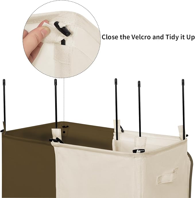 WOWLIVE Double Laundry Baseket with Lid and Removable Laundry Bags,154L Large Laundry Hamper 2 Section Collapsible Dirty Clothes Hamper for Laundry Room,College Dorm,Bathroom,Brown and Beige - Image 7