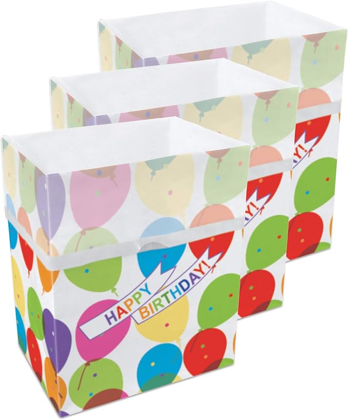 Clean Cubes 13 Gallon Disposable Pop-Up Trash Cans (3-Pack) with Fitted Bags – Foldable Garbage & Recycling Bins for Parties, Events & Kitchen (Birthday, 17" H x 13.5" W x 10" D) by CleanCubes
