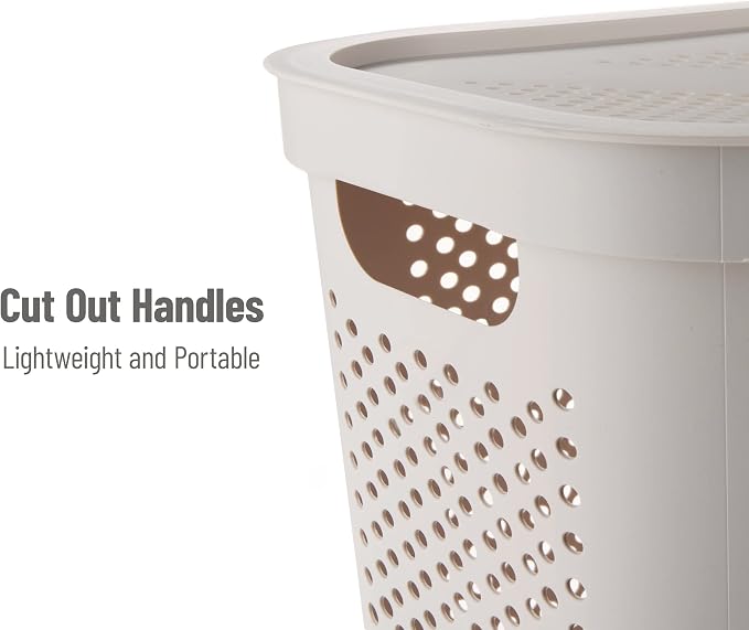 Mind Reader 60L Slim Laundry Hamper, Clothes Basket, Lid, Ventilated, Plastic, Set of 2, Ivory - Image 4
