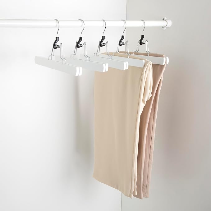 Amazon Basics Wooden Pants Hangers Closet Organizer, White, 10-Pack - Image 5
