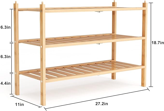 Dranixly Shoe Rack, 3-Tier Bamboo Stackable Shelf Storage Organizer, Stand for Closet, Entryway, Hallway, Bathroom and Living Room（Natural） - Image 3