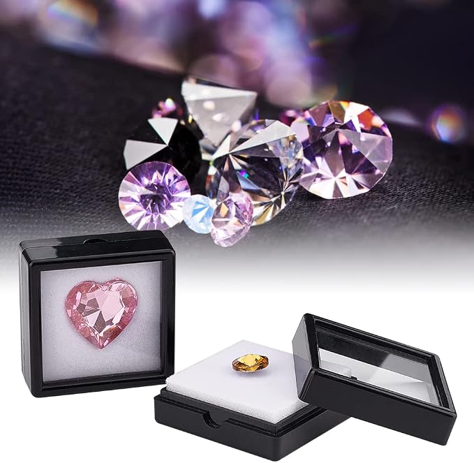 BENECREAT 12PCS Black Gemstone Display Box, Square Acrylic Diamond Jewellery Tray Box Container with Clear Lids and Sponge for Gems, Stone, Pendants, Crystal - Image 6